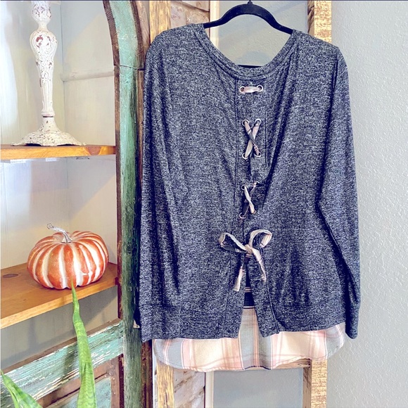 Maurices Plaid Lace Up Blouse - Picture 3 of 7